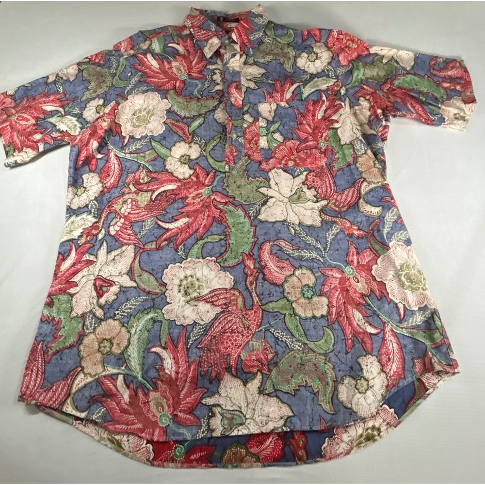 Kenneth Gordon New Orleans KSG Signature Batik Floral Phoenix Cotton Shirt L